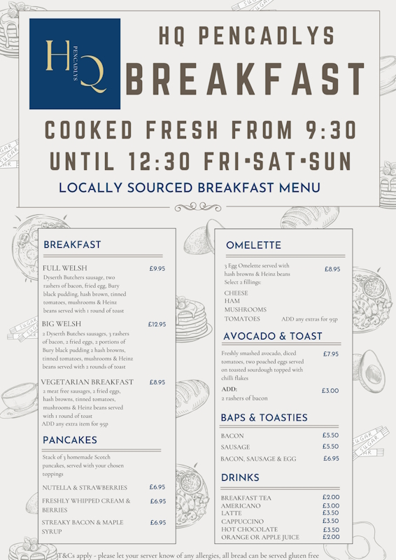 HQ prestatyn breakfast menu