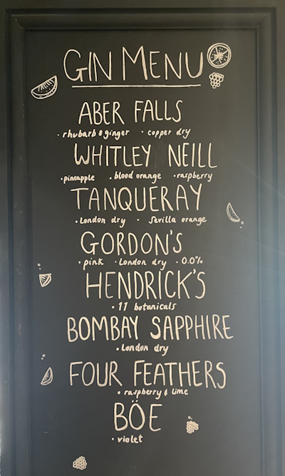 HQ Pencadlys Hotel gin menu prestatyn north wales